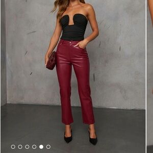 Red Faux Leather Wide-Leg Pants
